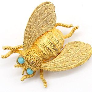 Vintage Judith Green Brooch Womens Gold Tone Steel Retro Enamel Signed